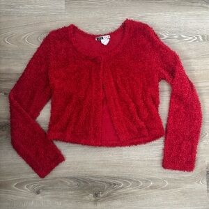 Vintage 90s Tiff Tiff Red Fuzzy Long Sleeve Button Cardigan Bolero